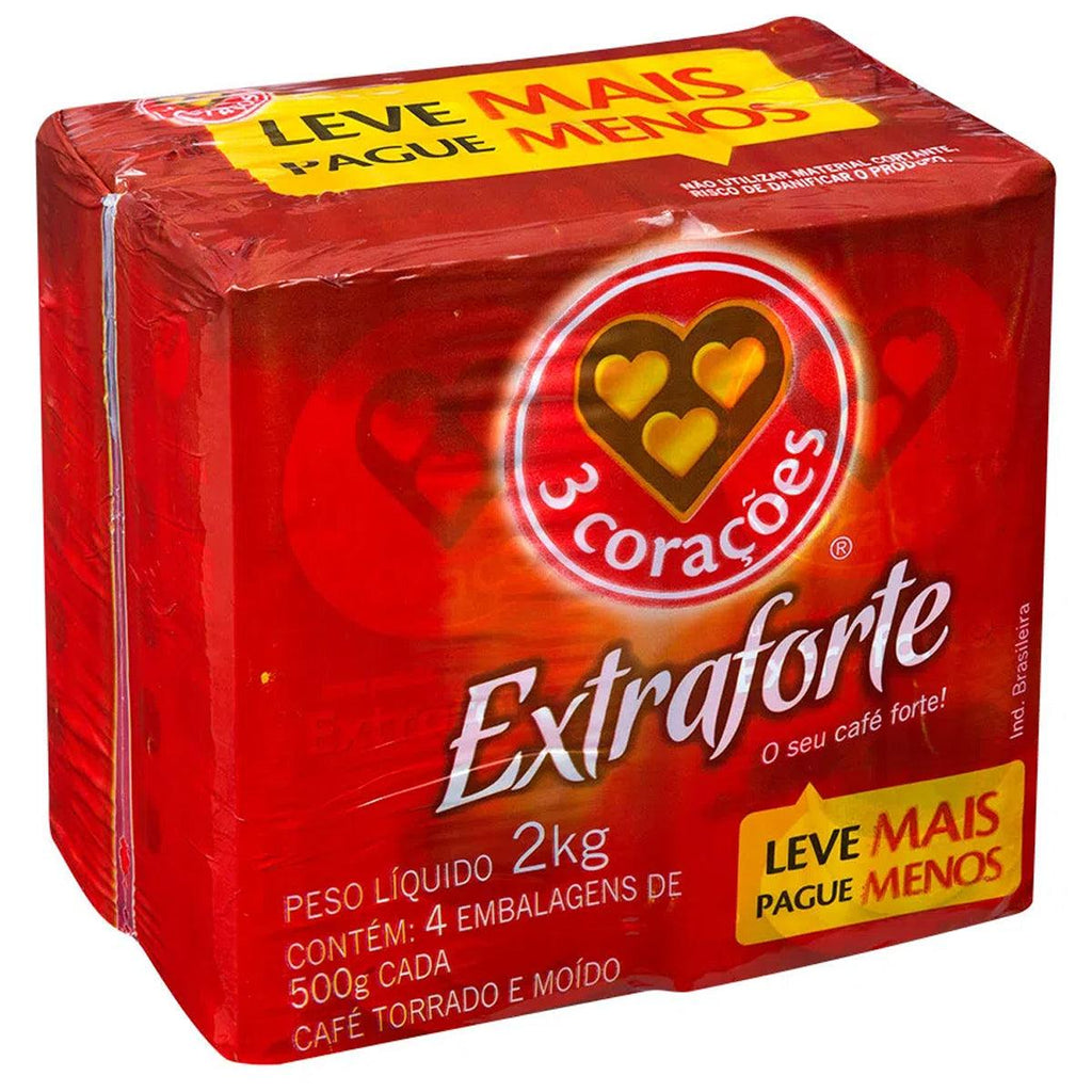 3Coracoes cafe extra Forte a Vacuo 4pk 2kg - Seabra Foods Online