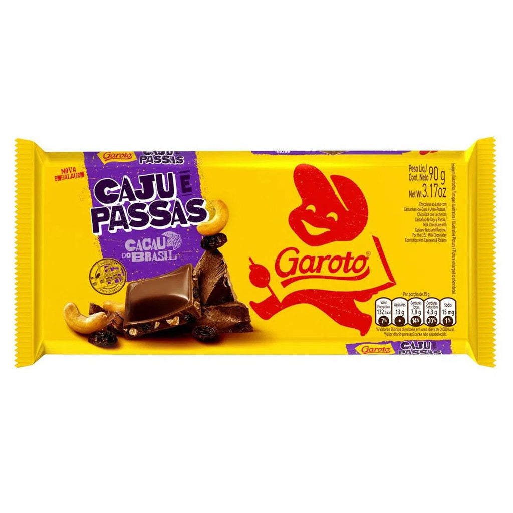Garoto Tablete Chocolate Caju e Passas 3.16oz - Seabra Foods Online