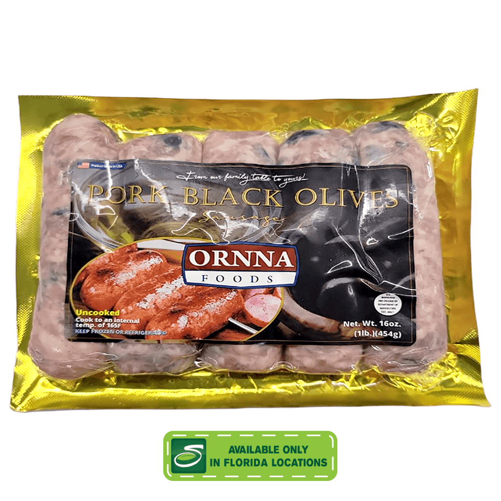 Ornna Pork Black Olives Sausage 16oz - Seabra Foods Online